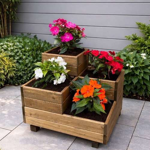 Wooden tiered planters - wooden,