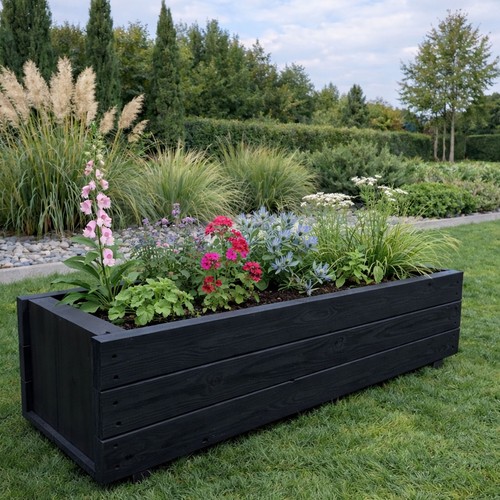 Wooden garden planter trough - garden,